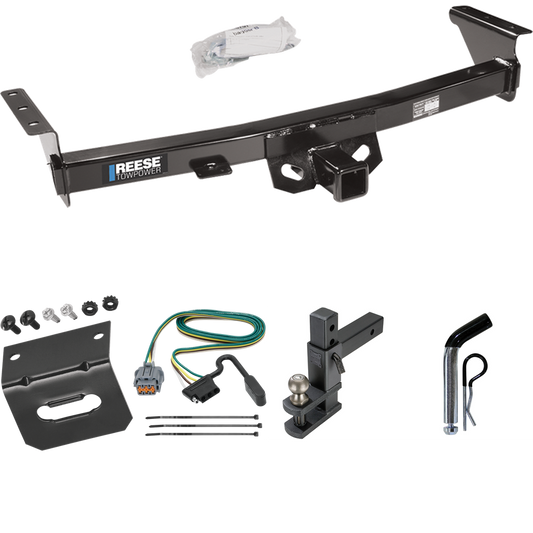 Fits 2005-2023 Nissan Frontier Trailer Hitch Tow PKG w/ 4-Flat Wiring Harness + Adjustable Drop Rise Clevis Hitch Ball Mount w/ 2" Ball + Pin/Clip + Wiring Bracket (For w/Factory Tow Package Models) By Reese Towpower