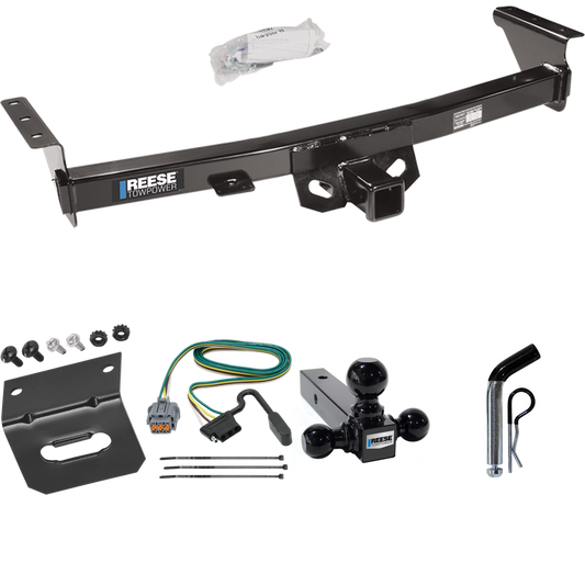 Fits 2009-2012 Suzuki Equator Trailer Hitch Tow PKG w/ 4-Flat Wiring Harness + Triple Ball Ball Mount 1-7/8" & 2" & 2-5/16" Trailer Balls + Pin/Clip + Wiring Bracket (For w/Factory Tow Package Models) By Reese Towpower