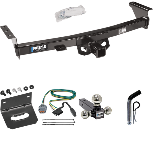 Fits 2009-2012 Suzuki Equator Trailer Hitch Tow PKG w/ 4-Flat Wiring Harness + Triple Ball Ball Mount 1-7/8" & 2" & 2-5/16" Trailer Balls + Pin/Clip + Wiring Bracket (For w/Factory Tow Package Models) By Reese Towpower