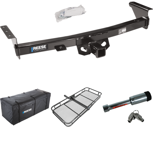 Fits 2009-2012 Suzuki Equator Trailer Hitch Tow PKG w/ 60" x 24" Cargo Carrier + Cargo Bag + Hitch Lock (For w/Factory Tow Package Models) By Reese Towpower