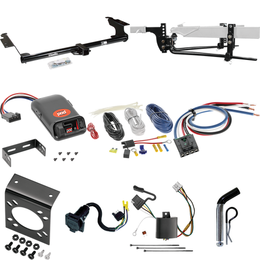 Fits 2005-2010 Honda Odyssey Trailer Hitch Tow PKG w/ 6K Round Bar Weight Distribution Hitch w/ 2-5/16" Ball + Pin/Clip + Pro Series POD Brake Control + Generic BC Wiring Adapter + 7-Way RV Wiring By Draw-Tite