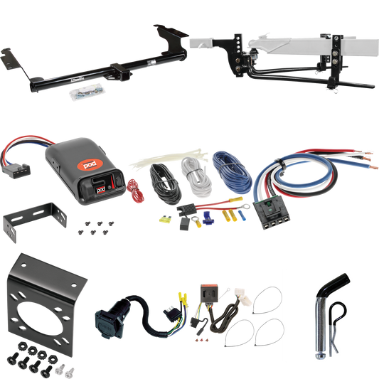 Fits 2011-2017 Honda Odyssey Trailer Hitch Tow PKG w/ 6K Round Bar Weight Distribution Hitch w/ 2-5/16" Ball + Pin/Clip + Pro Series POD Brake Control + Generic BC Wiring Adapter + 7-Way RV Wiring By Draw-Tite