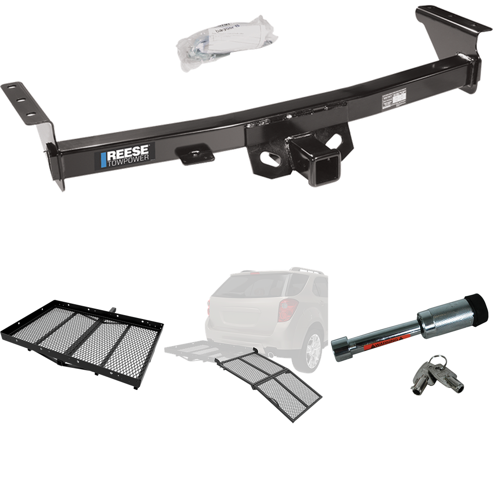 Fits 2009-2012 Suzuki Equator Trailer Hitch Tow PKG w/ Cargo Carrier + Bi-Fold Ramp + Hitch Lock (For w/Factory Tow Package Models) By Reese Towpower