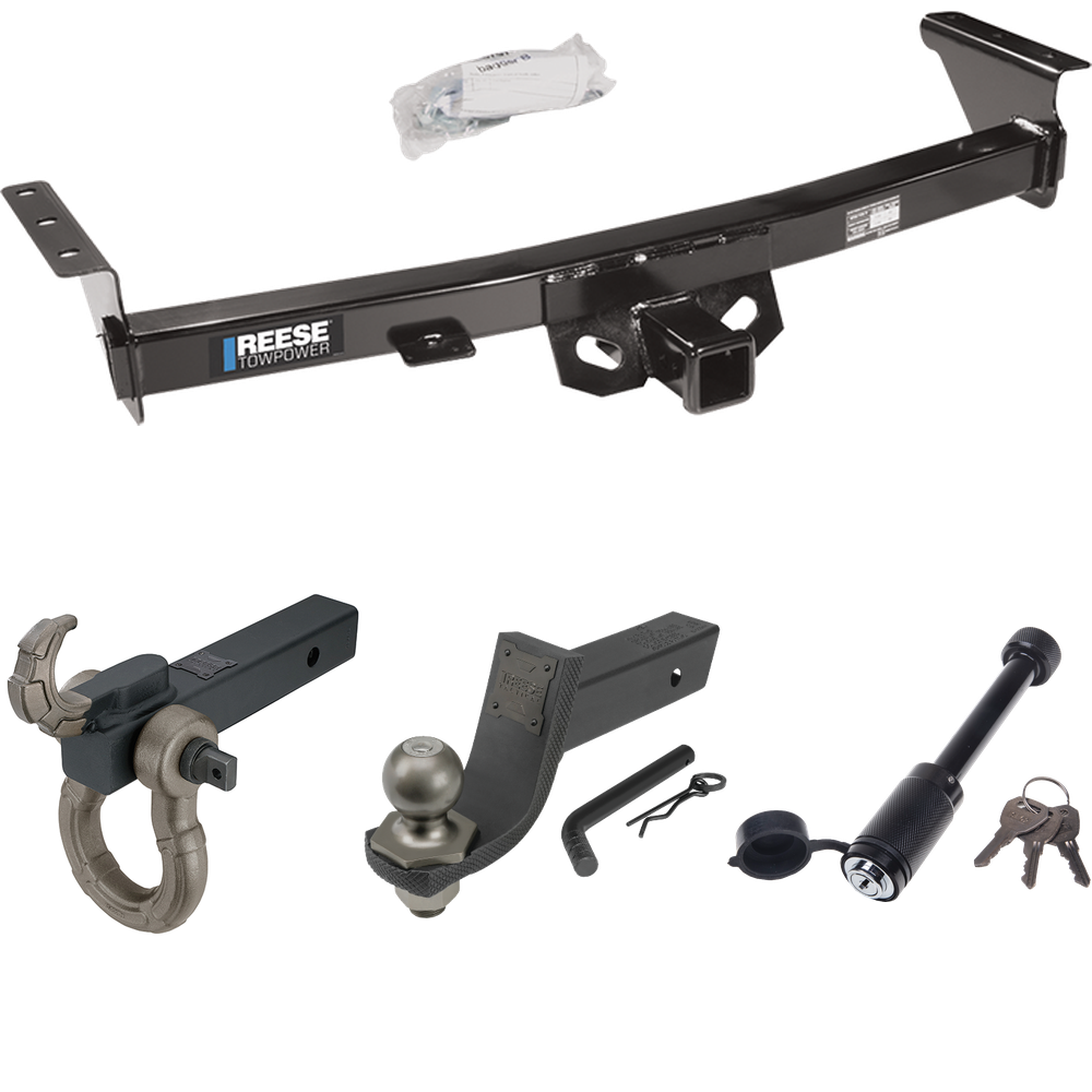 Fits 2009-2012 Suzuki Equator Trailer Hitch Tow PKG + Interlock Tactical Starter Kit w/ 3-1/4" Drop & 2" Ball + Tactical Hook & Shackle Mount + Tactical Dogbone Lock By Reese Towpower