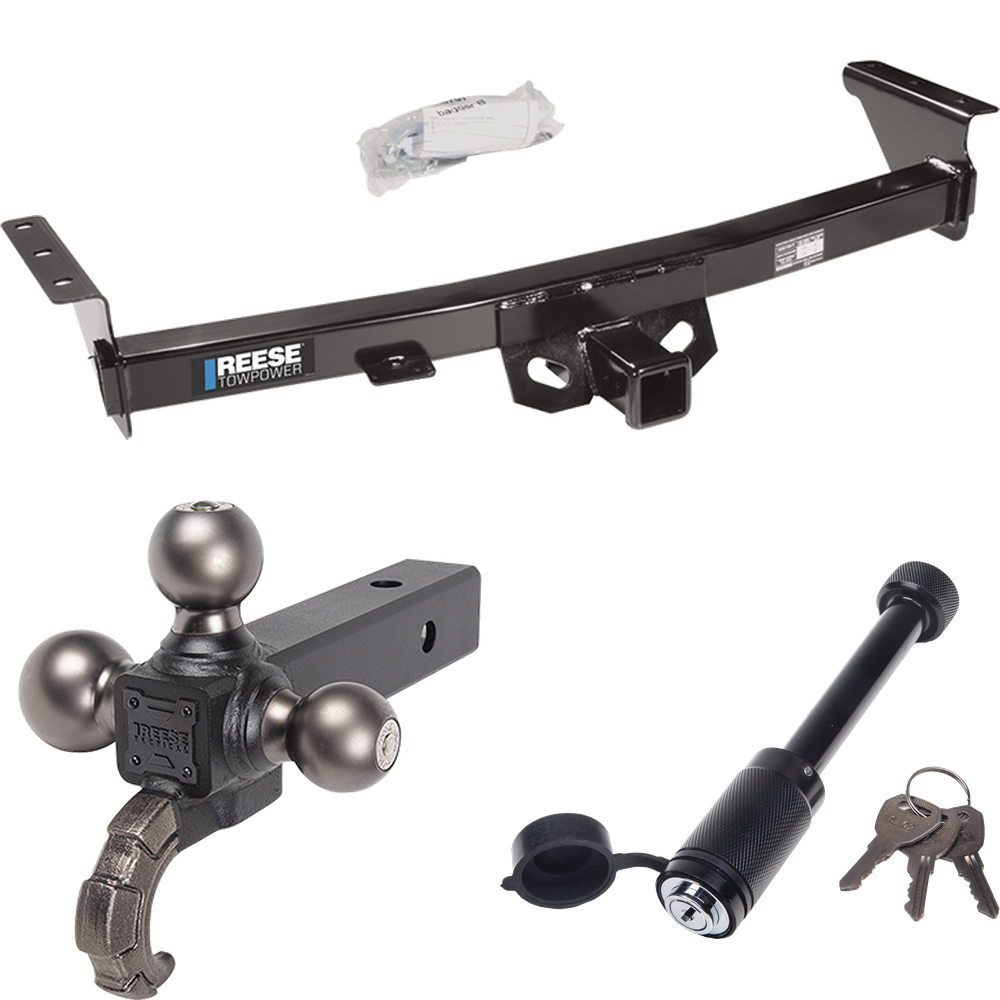 Fits 2009-2012 Suzuki Equator Trailer Hitch Tow PKG + Triple Ball Tactical Ball Mount 1-7/8" & 2" & 2-5/16" Balls w/ Tow Hook + Tactical Dogbone Lock (For w/Factory Tow Package Models) By Reese Towpower