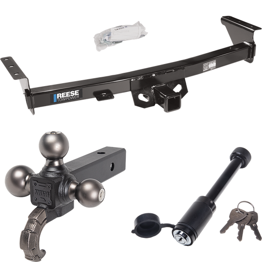 Fits 2009-2012 Suzuki Equator Trailer Hitch Tow PKG + Triple Ball Tactical Ball Mount 1-7/8" & 2" & 2-5/16" Balls w/ Tow Hook + Tactical Dogbone Lock (For w/Factory Tow Package Models) By Reese Towpower