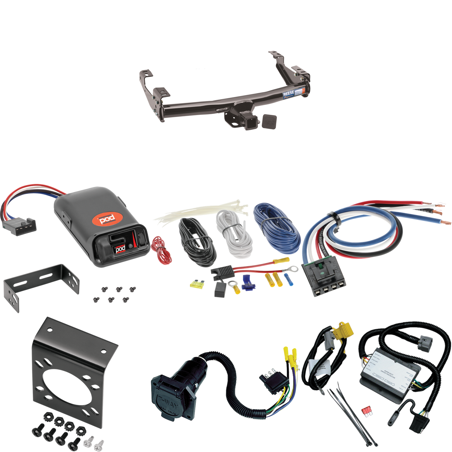 Fits 2000-2000 Toyota Tundra Trailer Hitch Tow PKG w/ Pro Series POD Brake Control + Generic BC Wiring Adapter + 7-Way RV Wiring By Reese Towpower