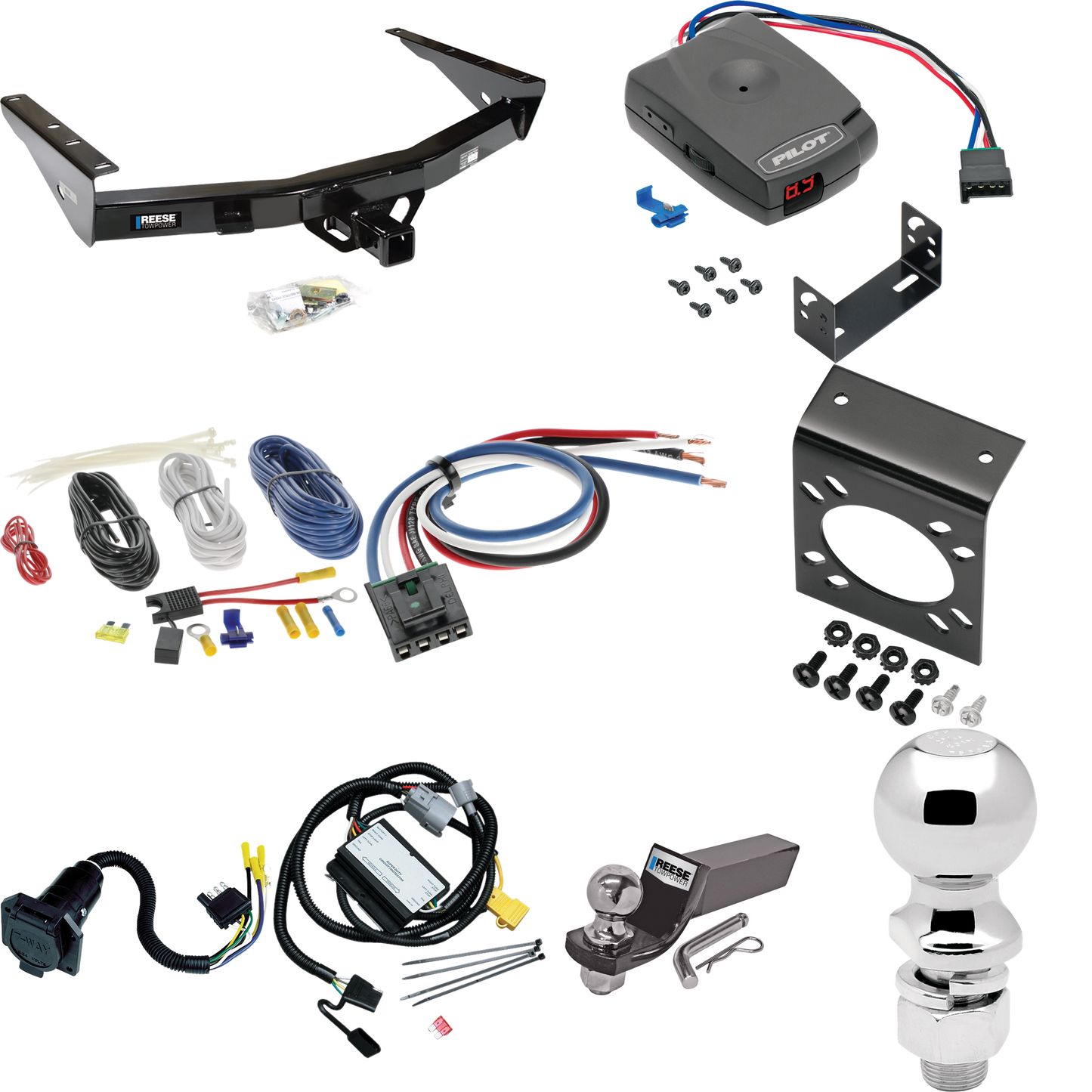 Se adapta al paquete de enganche de remolque Toyota Tundra 2001-2002 con control de freno piloto serie Pro + adaptador de cableado BC genérico + cableado RV de 7 vías + soporte de bola y caída de 2" y 2-5/16" de Reese Towpower