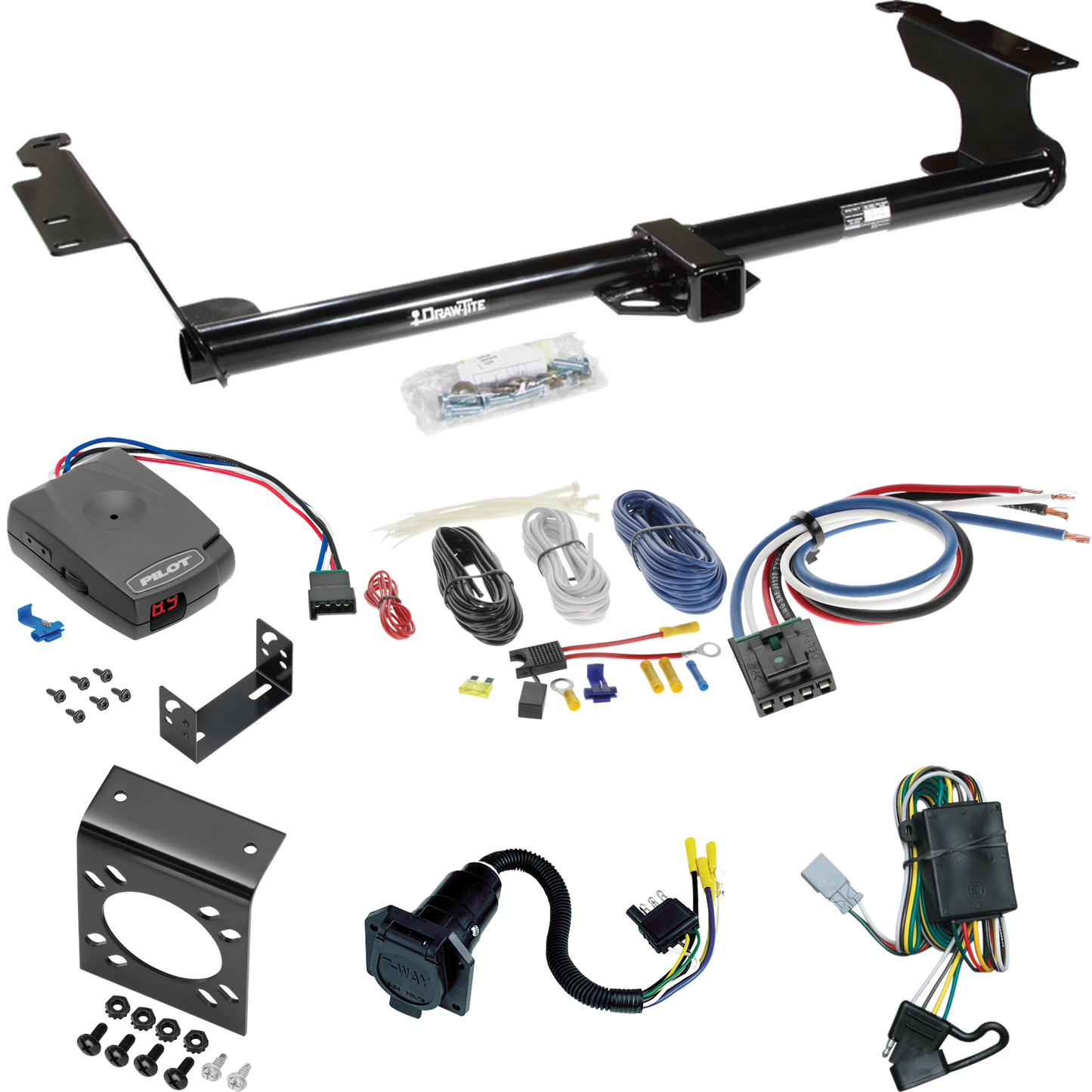 Fits 1999-2004 Honda Odyssey Trailer Hitch Tow PKG w/ Pro Series Pilot Brake Control + Generic BC Wiring Adapter + 7-Way RV Wiring By Draw-Tite