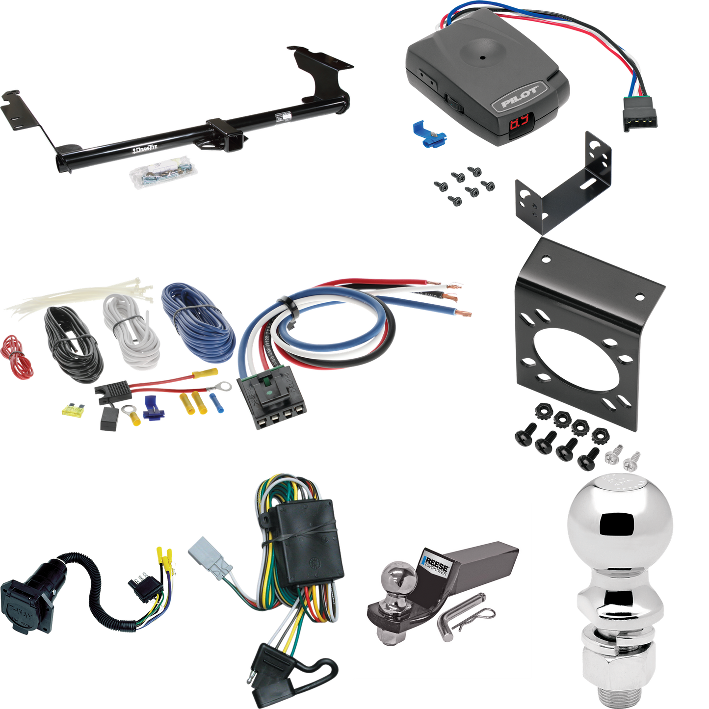 Fits 1999-2004 Honda Odyssey Trailer Hitch Tow PKG w/ Pro Series Pilot Brake Control + Generic BC Wiring Adapter + 7-Way RV Wiring + 2" & 2-5/16" Ball & Drop Mount By Draw-Tite