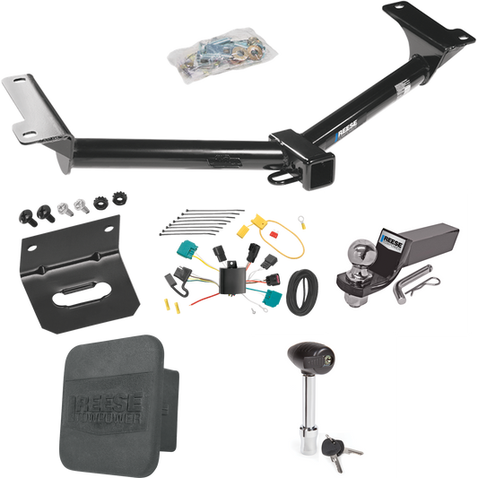 Fits 2009-2009 Dodge Journey Trailer Hitch Tow PKG w/ 4-Flat Wiring + Starter Kit Ball Mount w/ 2" Drop & 2" Ball + 1-7/8" Ball + Wiring Bracket + Hitch Lock + Hitch Cover By Reese Towpower