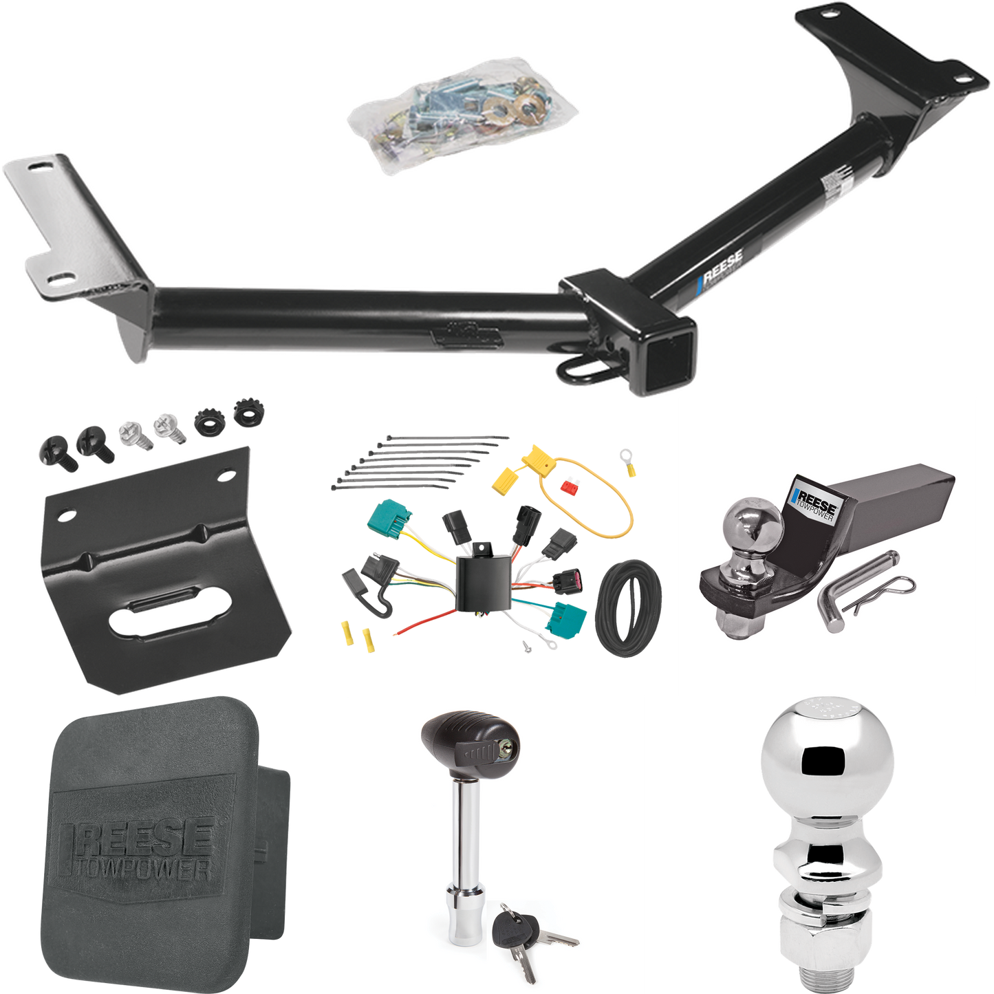 Fits 2009-2009 Dodge Journey Trailer Hitch Tow PKG w/ 4-Flat Wiring + Starter Kit Ball Mount w/ 2" Drop & 2" Ball + 2-5/16" Ball + Wiring Bracket + Hitch Lock + Hitch Cover By Reese Towpower