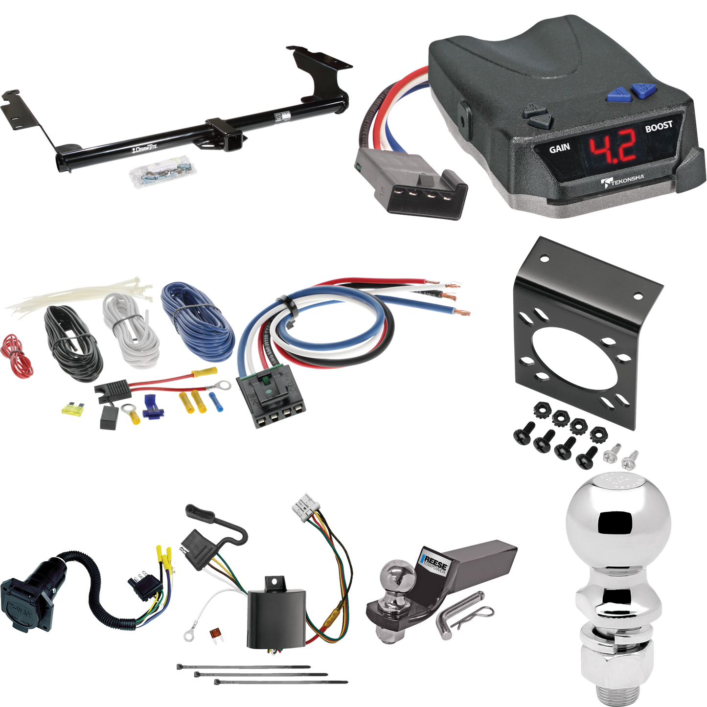 Se adapta al paquete de enganche de remolque Honda Odyssey 2005-2010 con control de freno Tekonsha BRAKE-EVN + adaptador de cableado BC genérico + cableado RV de 7 vías + soporte de bola y caída de 2" y 2-5/16" de Draw-Tite