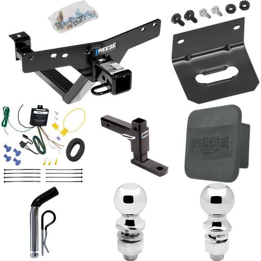 Fits 2000-2006 BMW X5 Trailer Hitch Tow PKG w/ 4-Flat Wiring + Adjustable Drop Rise Ball Mount + Pin/Clip + 2" Ball + 2-5/16" Ball + Wiring Bracket + Hitch Cover By Reese Towpower