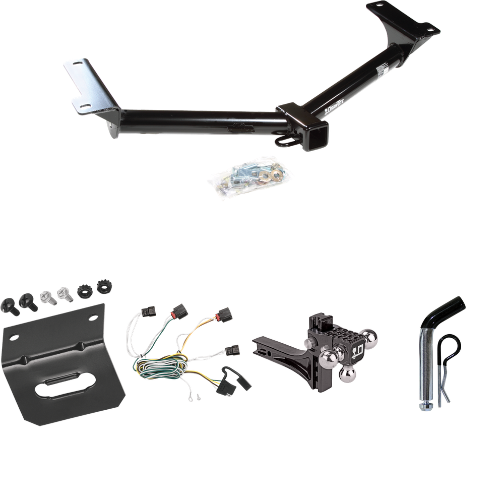 Fits 2010-2010 Dodge Journey Trailer Hitch Tow PKG w/ 4-Flat Wiring Harness + Adjustable Drop Rise Triple Ball Ball Mount 1-7/8" & 2" & 2-5/16" Trailer Balls + Pin/Clip + Wiring Bracket By Draw-Tite