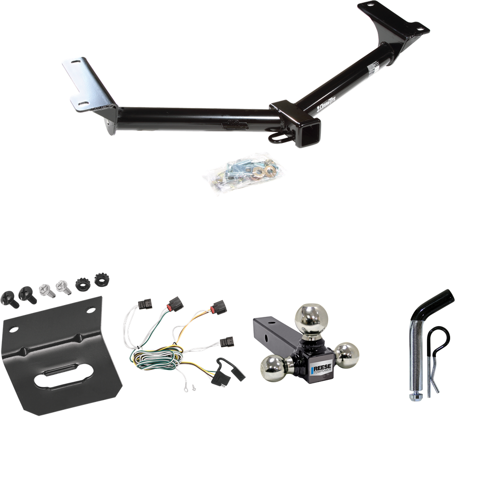 Fits 2010-2010 Dodge Journey Trailer Hitch Tow PKG w/ 4-Flat Wiring Harness + Triple Ball Ball Mount 1-7/8" & 2" & 2-5/16" Trailer Balls + Pin/Clip + Wiring Bracket By Draw-Tite