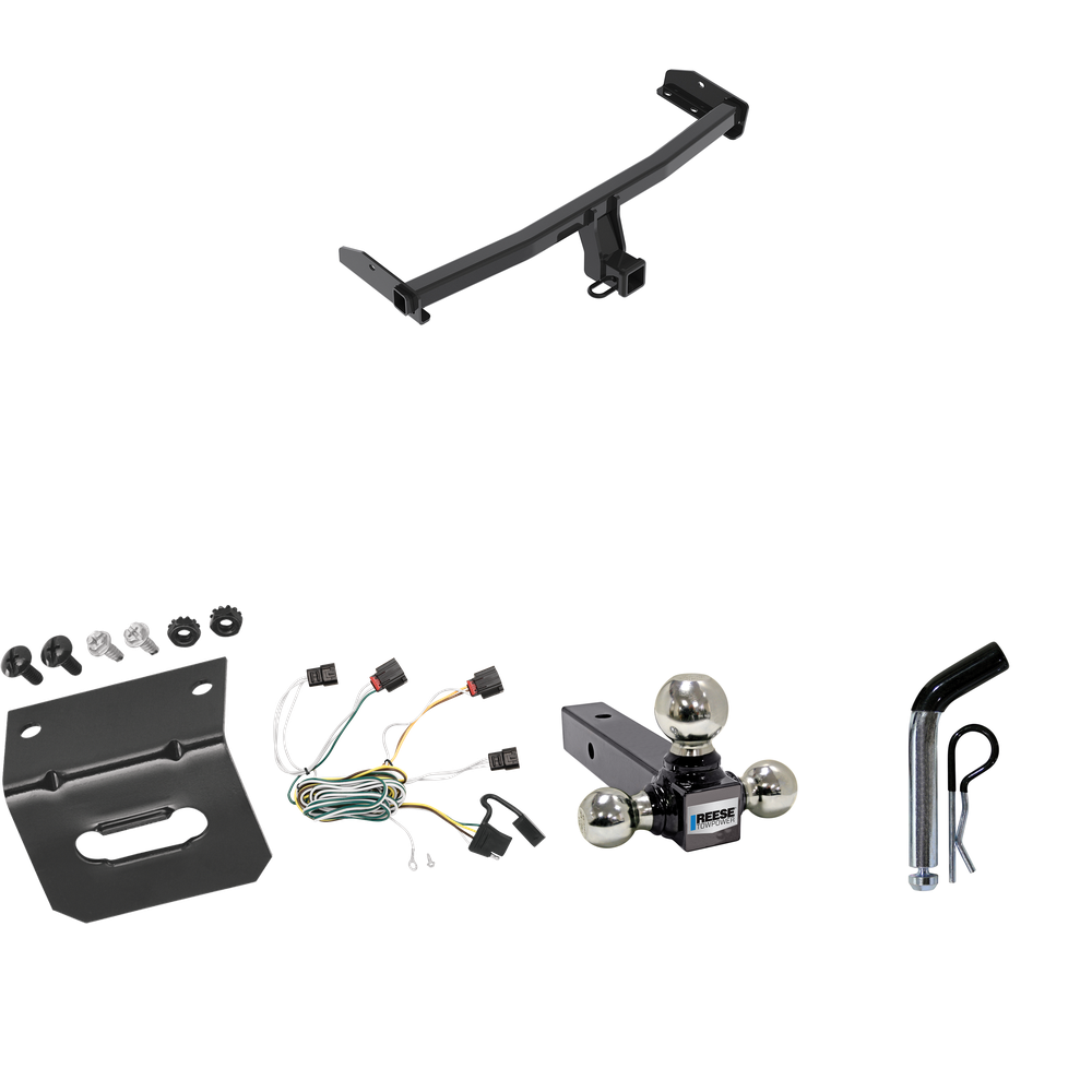 Fits 2010-2010 Dodge Journey Trailer Hitch Tow PKG w/ 4-Flat Wiring Harness + Triple Ball Ball Mount 1-7/8" & 2" & 2-5/16" Trailer Balls + Pin/Clip + Wiring Bracket By Reese Towpower