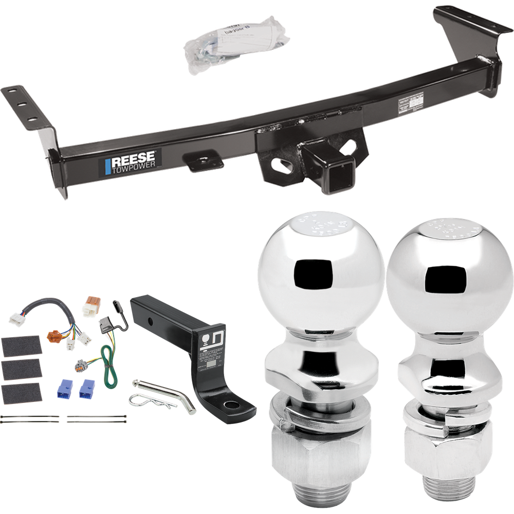 Fits 2005-2023 Nissan Frontier Trailer Hitch Tow PKG w/ 4-Flat Wiring + Ball Mount w/ 4" Drop + 2" Ball + 2-5/16" Ball By Reese Towpower