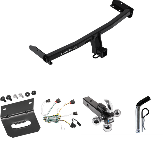 Fits 2010-2010 Dodge Journey Trailer Hitch Tow PKG w/ 4-Flat Wiring Harness + Triple Ball Ball Mount 1-7/8" & 2" & 2-5/16" Trailer Balls w/ Tow Hook + Pin/Clip + Wiring Bracket By Draw-Tite