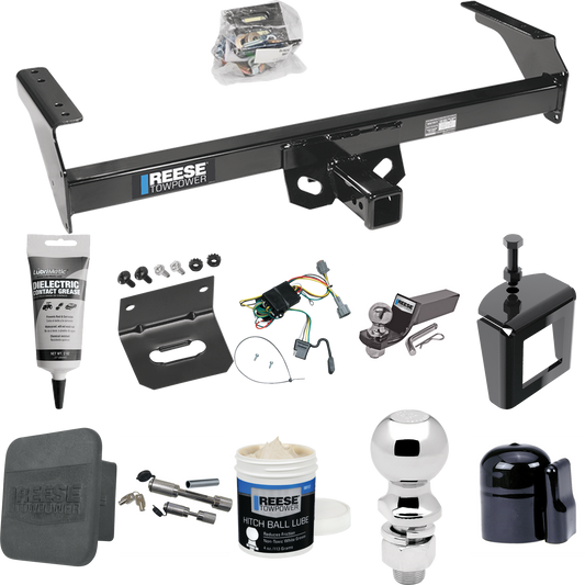 Fits 1998-2004 Nissan Frontier Trailer Hitch Tow PKG w/ 4-Flat Wiring + Starter Kit Ball Mount w/ 2" Drop & 2" Ball + 2-5/16" Ball + Wiring Bracket + Dual Hitch & Coupler Locks + Hitch Cover + Wiring Tester + Ball Lube +Electric Grease + Ball Wrench