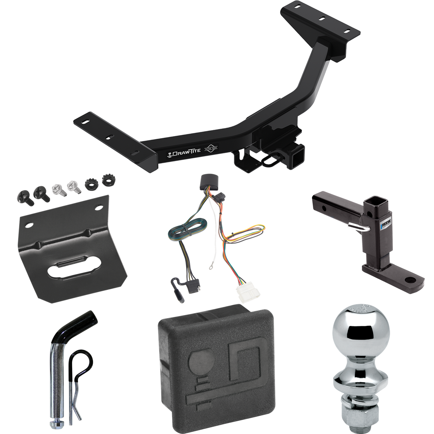 Se adapta al paquete de enganche de remolque Honda Passport 2019-2023 con cableado plano de 4 + soporte de bola ajustable + pasador/clip + bola de 1-7/8" + soporte de cableado + cubierta de enganche de Draw-Tite