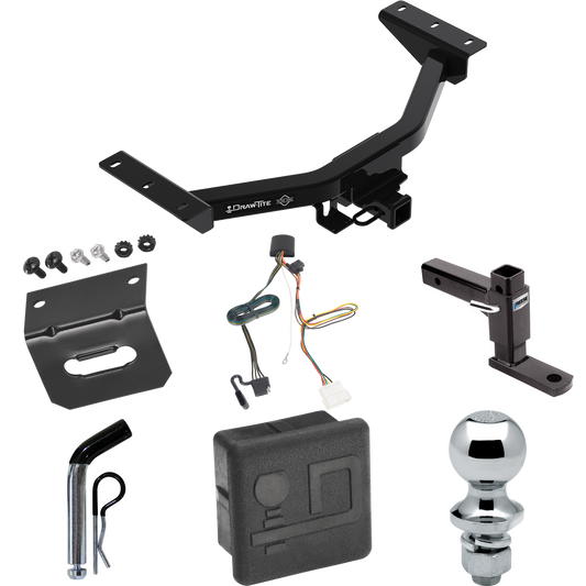 Fits 2019-2023 Honda Passport Trailer Hitch Tow PKG w/ 4-Flat Wiring + Adjustable Drop Rise Ball Mount + Pin/Clip + 1-7/8" Ball + Wiring Bracket + Hitch Cover By Draw-Tite