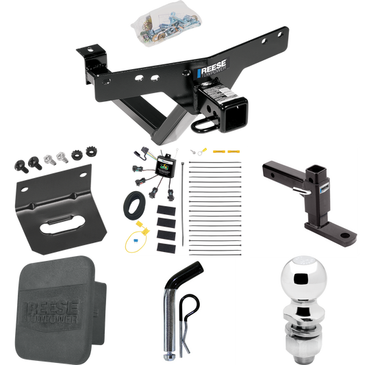 Fits 2000-2006 BMW X5 Trailer Hitch Tow PKG w/ 4-Flat Zero Contact "No Splice" Wiring + Adjustable Drop Rise Ball Mount + Pin/Clip + 2" Ball + Wiring Bracket + Hitch Cover By Reese Towpower