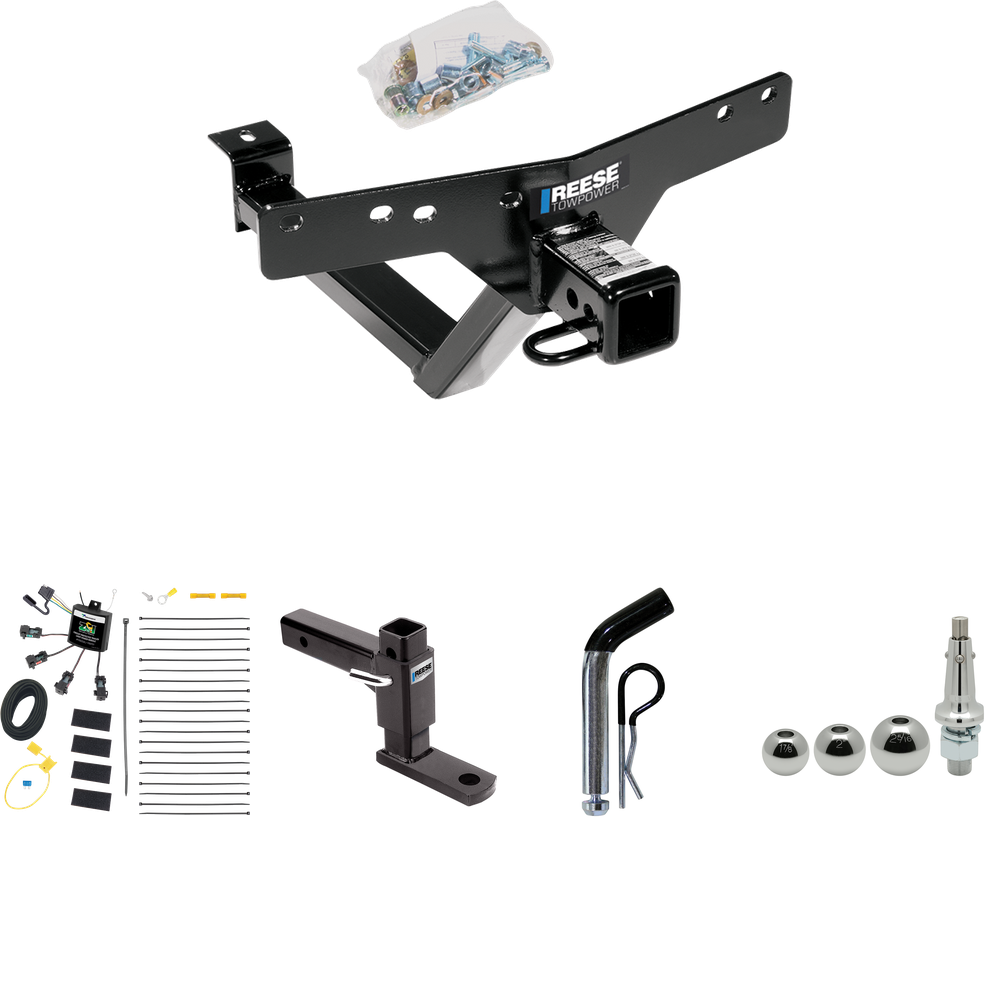 Fits 2000-2006 BMW X5 Trailer Hitch Tow PKG w/ 4-Flat Zero Contact "No Splice" Wiring + Adjustable Drop Rise Ball Mount + Pin/Clip + Inerchangeable 1-7/8" & 2" & 2-5/16" Balls By Reese Towpower