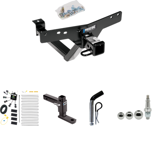 Fits 2000-2006 BMW X5 Trailer Hitch Tow PKG w/ 4-Flat Zero Contact "No Splice" Wiring + Adjustable Drop Rise Ball Mount + Pin/Clip + Inerchangeable 1-7/8" & 2" & 2-5/16" Balls By Reese Towpower