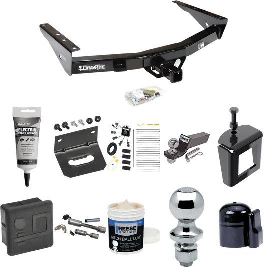 Fits 2003-2006 Toyota Tundra Trailer Hitch Tow PKG w/ 4-Flat Zero Contact "No Splice" Wiring + Starter Kit Ball Mount w/ 2" Drop & 2" Ball + 1-7/8" Ball + Wiring Bracket + Dual Hitch & Coupler Locks + Hitch Cover + Wiring Tester + Ball Lube +Electric