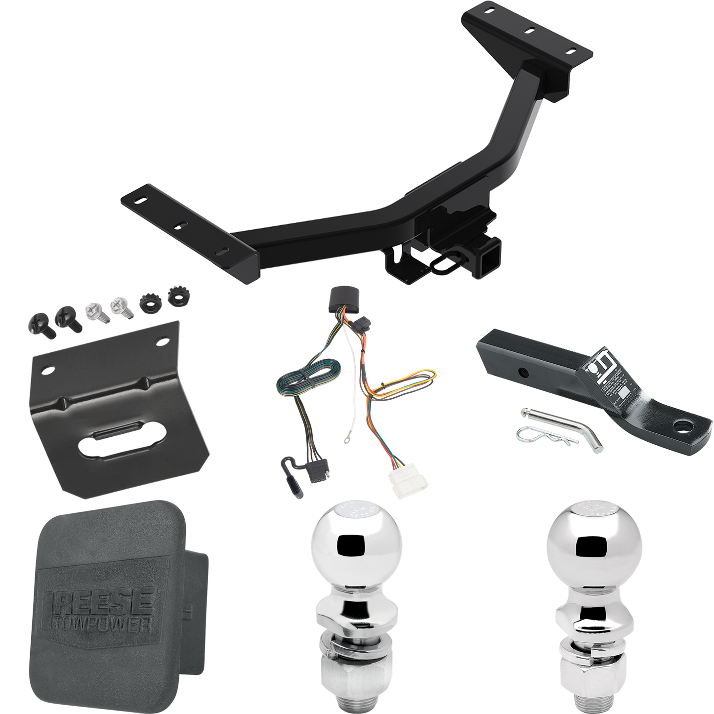 Fits 2019-2023 Honda Passport Trailer Hitch Tow PKG w/ 4-Flat Wiring + Ball Mount w/ 2" Drop + 2" Ball + 2-5/16" Ball + Wiring Bracket + Hitch Cover By Reese Towpower