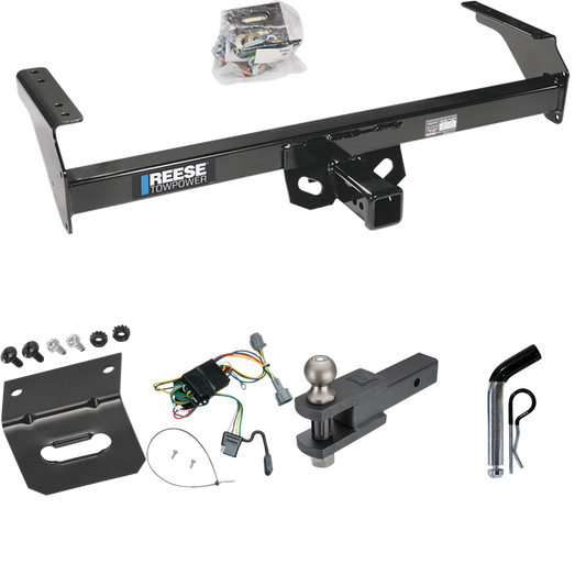 Fits 1998-2004 Nissan Frontier Trailer Hitch Tow PKG w/ 4-Flat Wiring Harness + Clevis Hitch Ball Mount w/ 2" Ball + Pin/Clip + Wiring Bracket By Reese Towpower