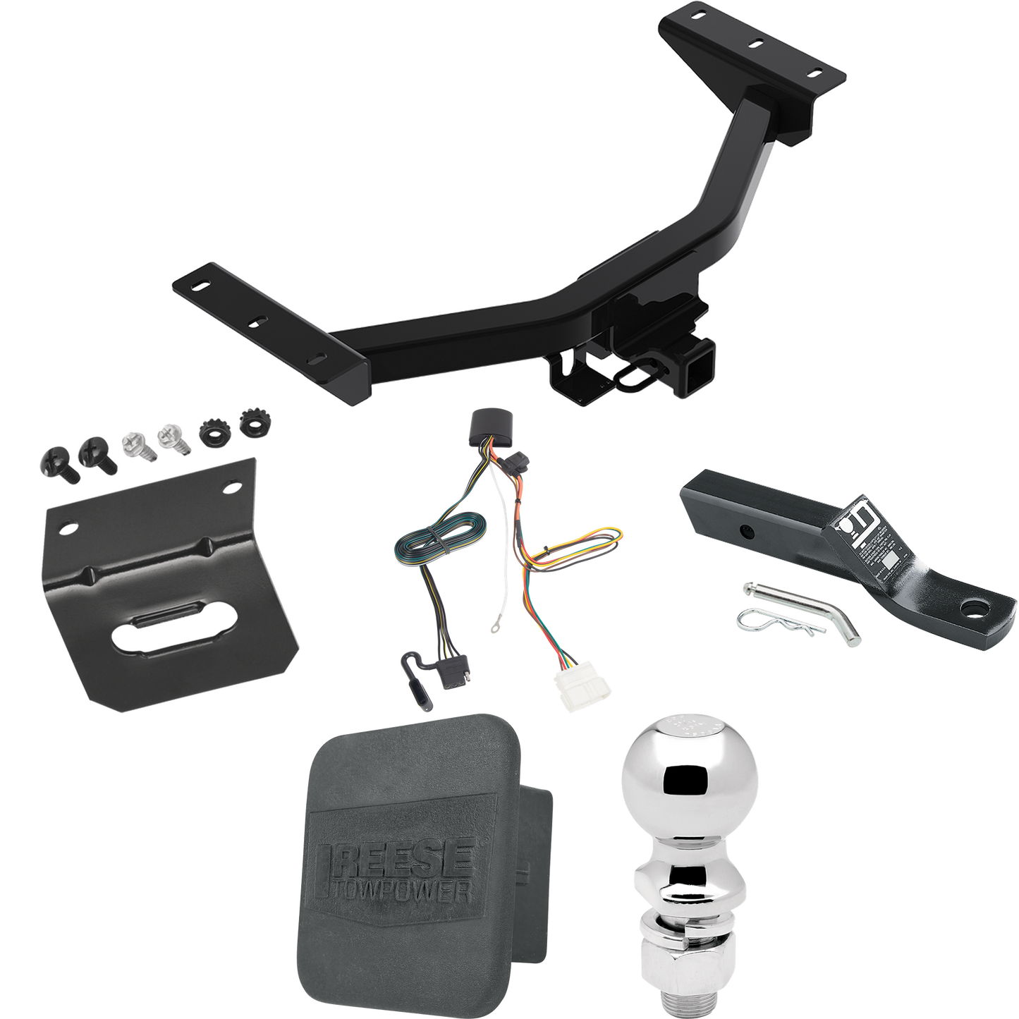 Fits 2019-2023 Honda Passport Trailer Hitch Tow PKG w/ 4-Flat Wiring + Ball Mount w/ 2" Drop + 2-5/16" Ball + Wiring Bracket + Hitch Cover By Reese Towpower