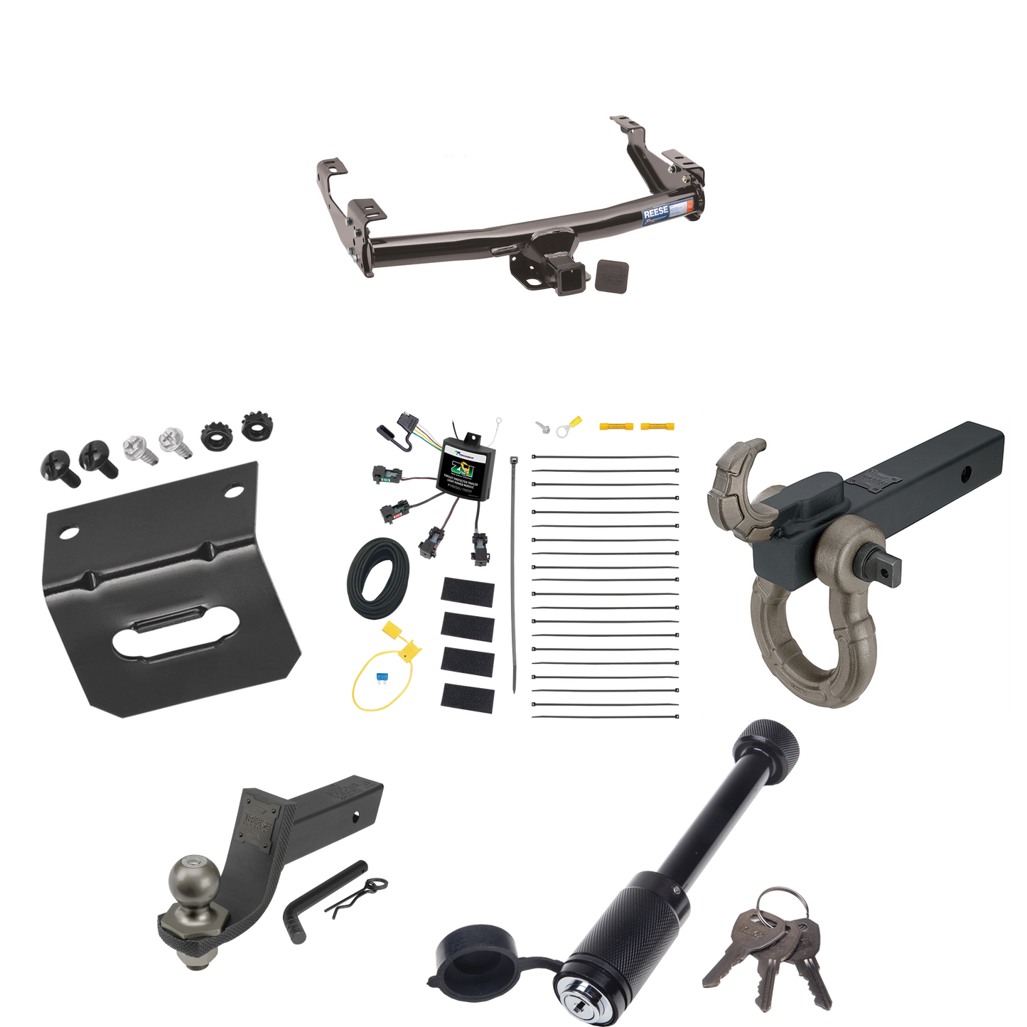 Fits 2003-2006 Toyota Tundra Trailer Hitch Tow PKG w/ 4-Flat Zero Contact "No Splice" Wiring + Interlock Tactical Starter Kit w/ 3-1/4" Drop & 2" Ball + Tactical Hook & Shackle Mount + Tactical Dogbone Lock + Wiring Bracket By Reese Towpower