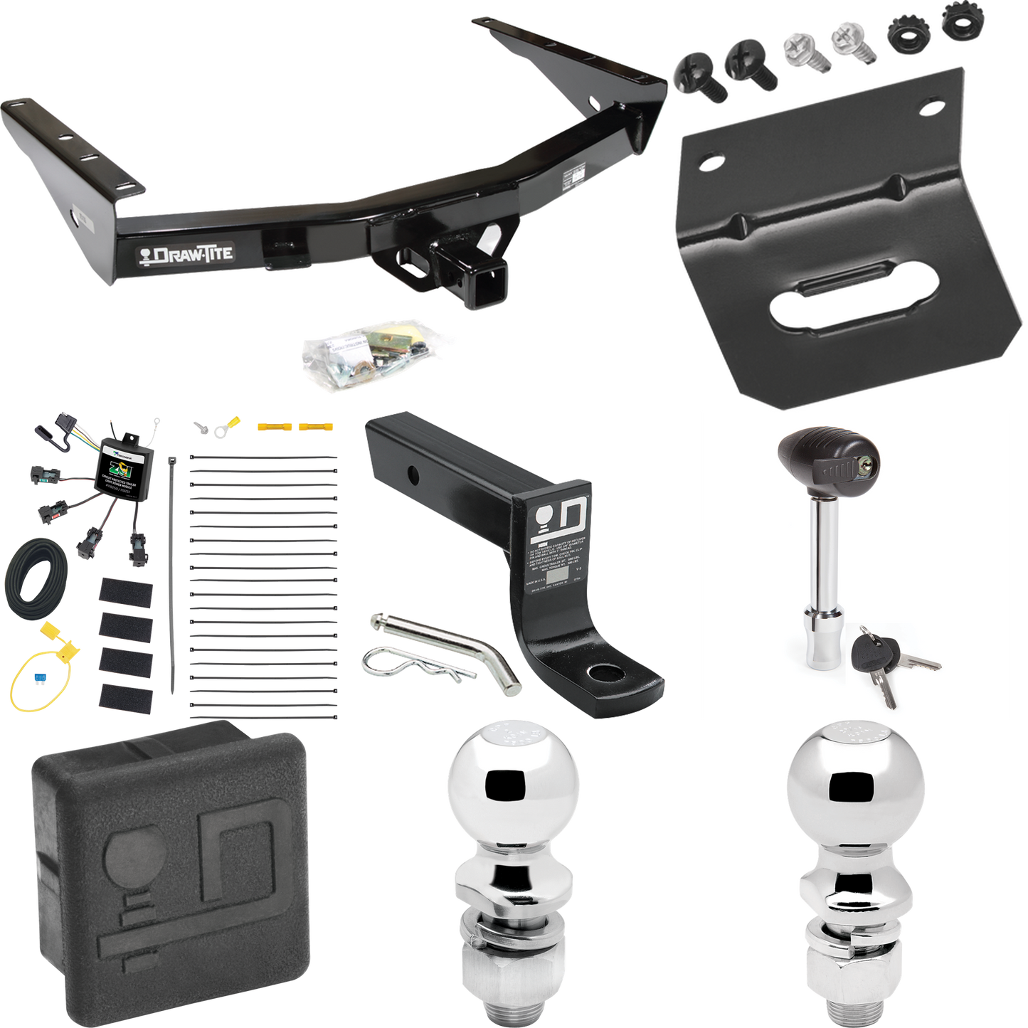 Fits 2003-2006 Toyota Tundra Trailer Hitch Tow PKG w/ 4-Flat Zero Contact "No Splice" Wiring + Ball Mount w/ 4" Drop + 2" Ball + 2-5/16" Ball + Wiring Bracket + Hitch Lock + Hitch Cover By Draw-Tite