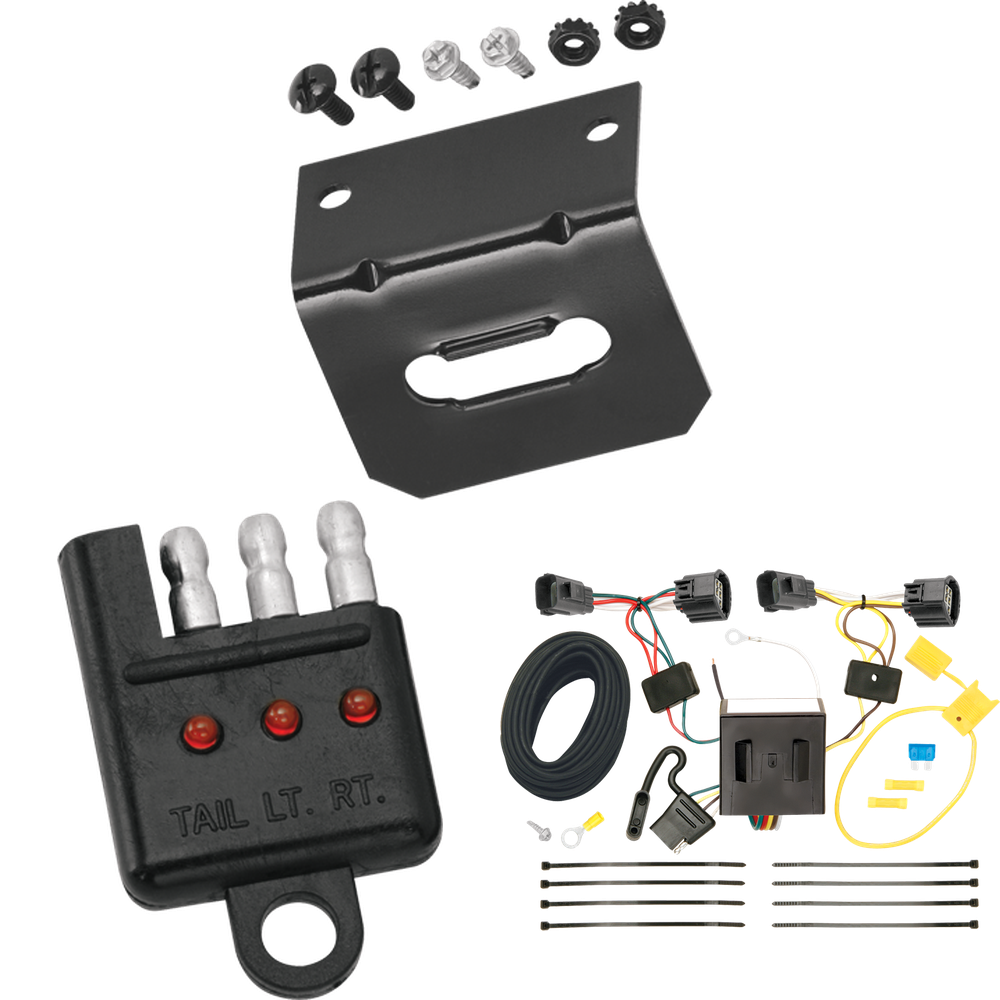 Se adapta al arnés de cableado del remolque del extremo del vehículo de 4 planos Jeep Liberty 2008-2012 + soporte de cableado + probador de cableado de Tekonsha