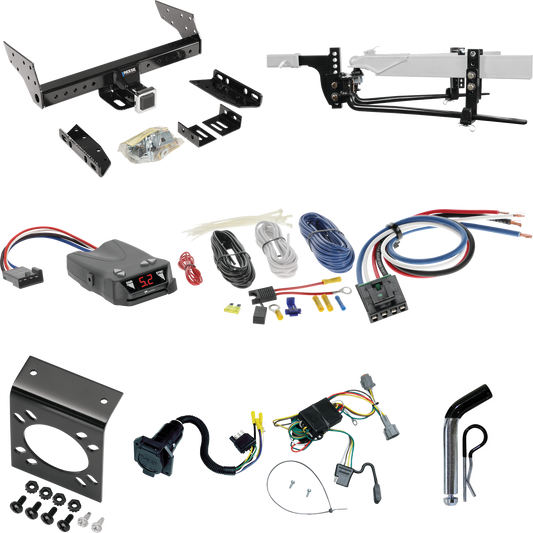 Fits 1998-2004 Nissan Frontier Trailer Hitch Tow PKG w/ 6K Round Bar Weight Distribution Hitch w/ 2-5/16" Ball + Pin/Clip + Tekonsha Brakeman IV Brake Control + Generic BC Wiring Adapter + 7-Way RV Wiring By Reese Towpower