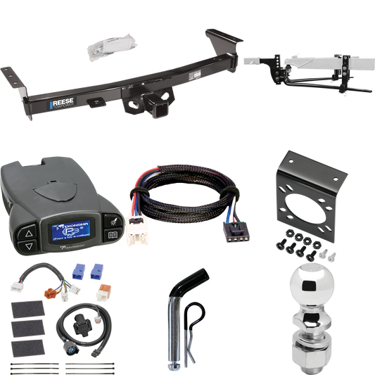 Fits 2005-2023 Nissan Frontier Trailer Hitch Tow PKG w/ 8K Round Bar Weight Distribution Hitch w/ 2-5/16" Ball + 2" Ball + Pin/Clip + Tekonsha Prodigy P3 Brake Control + Plug & Play BC Adapter + 7-Way RV Wiring By Reese Towpower