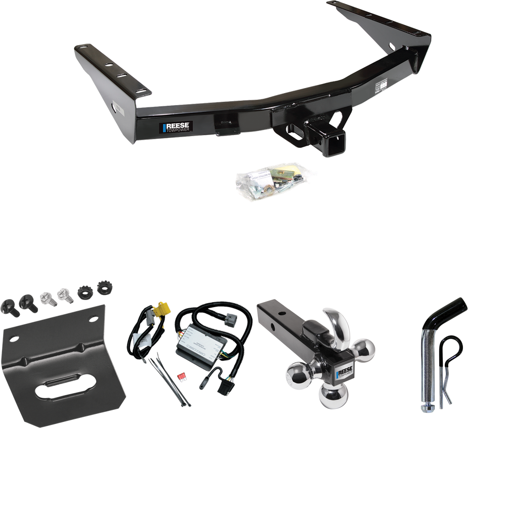 Fits 2000-2000 Toyota Tundra Trailer Hitch Tow PKG w/ 4-Flat Wiring Harness + Triple Ball Ball Mount 1-7/8" & 2" & 2-5/16" Trailer Balls w/ Tow Hook + Pin/Clip + Wiring Bracket By Reese Towpower