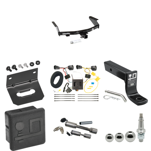 Fits 2007-2011 Dodge Nitro Trailer Hitch Tow PKG w/ 4-Flat Wiring + Ball Mount w/ 4" Drop + Interchangeable Ball 1-7/8" & 2" & 2-5/16" + Wiring Bracket + Dual Hitch & Coupler Locks + Hitch Cover By Draw-Tite