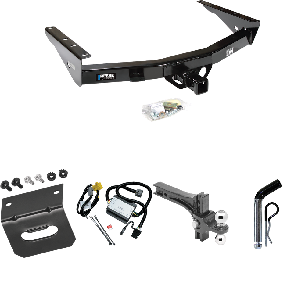 Fits 2000-2000 Toyota Tundra Trailer Hitch Tow PKG w/ 4-Flat Wiring Harness + Dual Adjustable Drop Rise Ball Ball Mount 2" & 2-5/16" Trailer Balls + Pin/Clip + Wiring Bracket By Reese Towpower