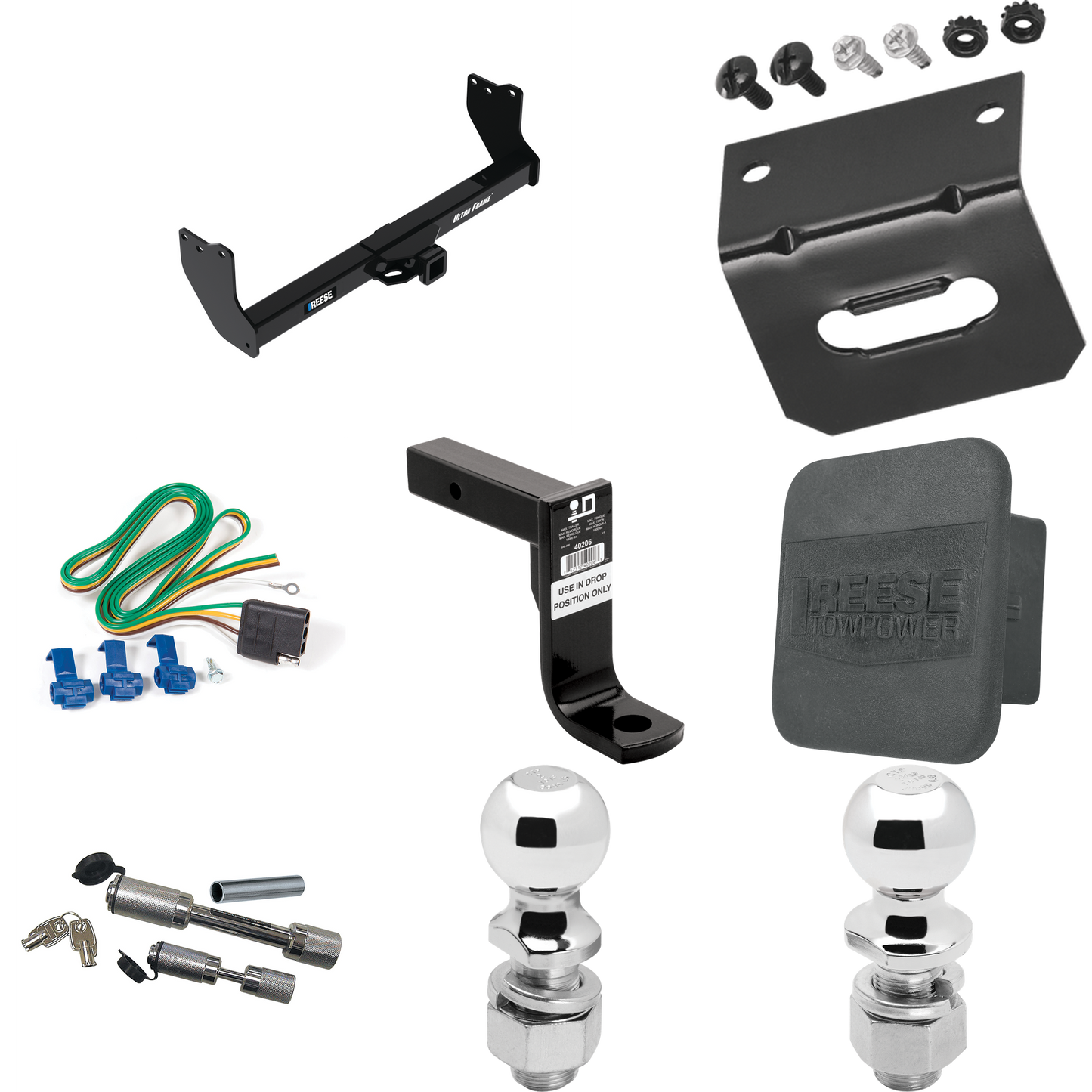 Fits 2022-2024 Toyota Tundra Trailer Hitch Tow PKG w/ 4-Flat Wiring Harness + Ball Mount w/ 8" Drop + Dual Hitch & Coupler Locks + 2" Ball + 2-5/16" Ball + Hitch Cover + Wiring Bracket By Reese