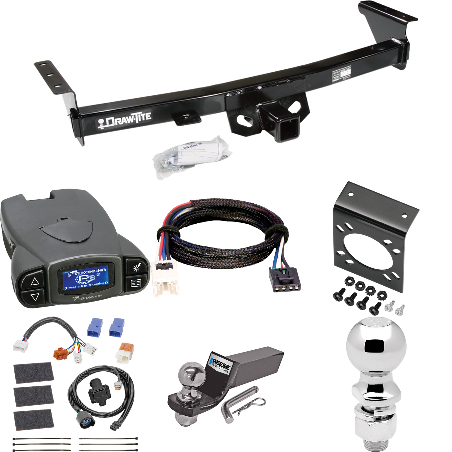 Fits 2005-2023 Nissan Frontier Trailer Hitch Tow PKG w/ Tekonsha Prodigy P3 Brake Control + Plug & Play BC Adapter + 7-Way RV Wiring + 2" & 2-5/16" Ball & Drop Mount By Draw-Tite
