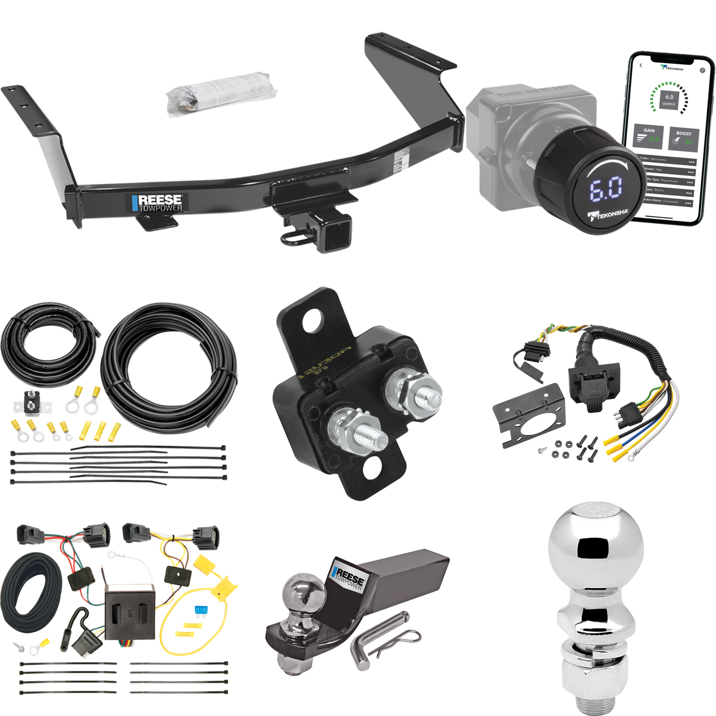 Fits 2007-2011 Dodge Nitro Trailer Hitch Tow PKG w/ Tekonsha Prodigy iD Bluetooth Wireless Brake Control + 7-Way RV Wiring + 2" & 2-5/16" Ball & Drop Mount By Reese Towpower