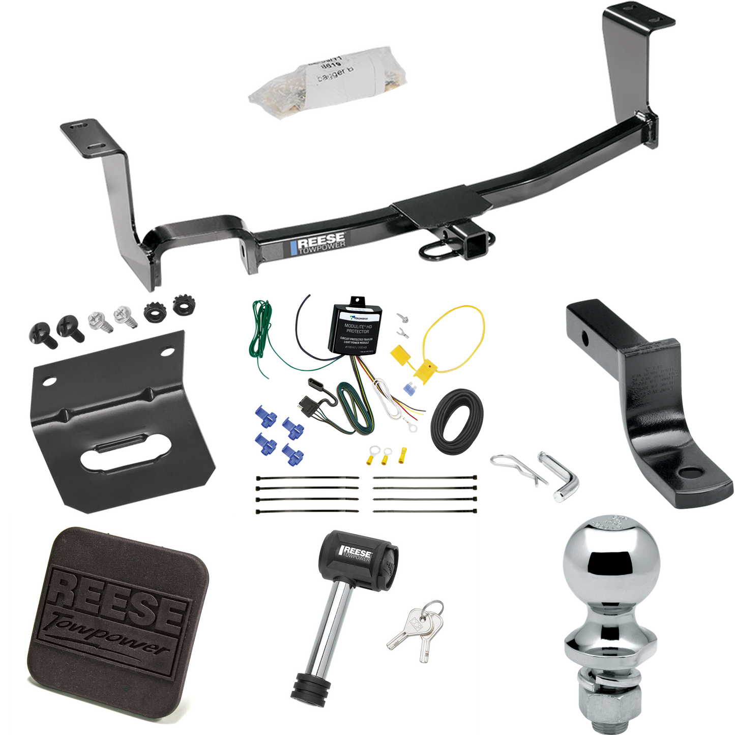 Fits 2011-2017 Nissan JUKE Trailer Hitch Tow PKG w/ 4-Flat Wiring Harness + Draw-Bar + 1-7/8" Ball + Wiring Bracket + Hitch Cover + Hitch Lock (For AWD, Except Nismo & Nismo RS Models) By Reese Towpower