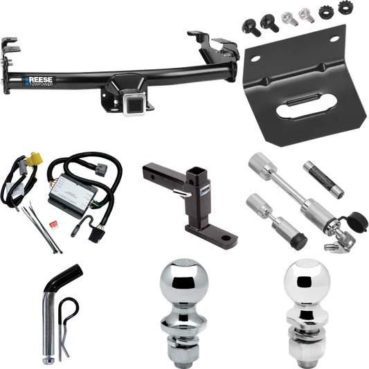 Fits 2000-2000 Toyota Tundra Trailer Hitch Tow PKG w/ 4-Flat Wiring Harness + Adjustable Drop Rise Ball Mount + Pin/Clip + 2" Ball + 1-7/8" Ball + Dual Hitch & Coupler Locks By Reese Towpower