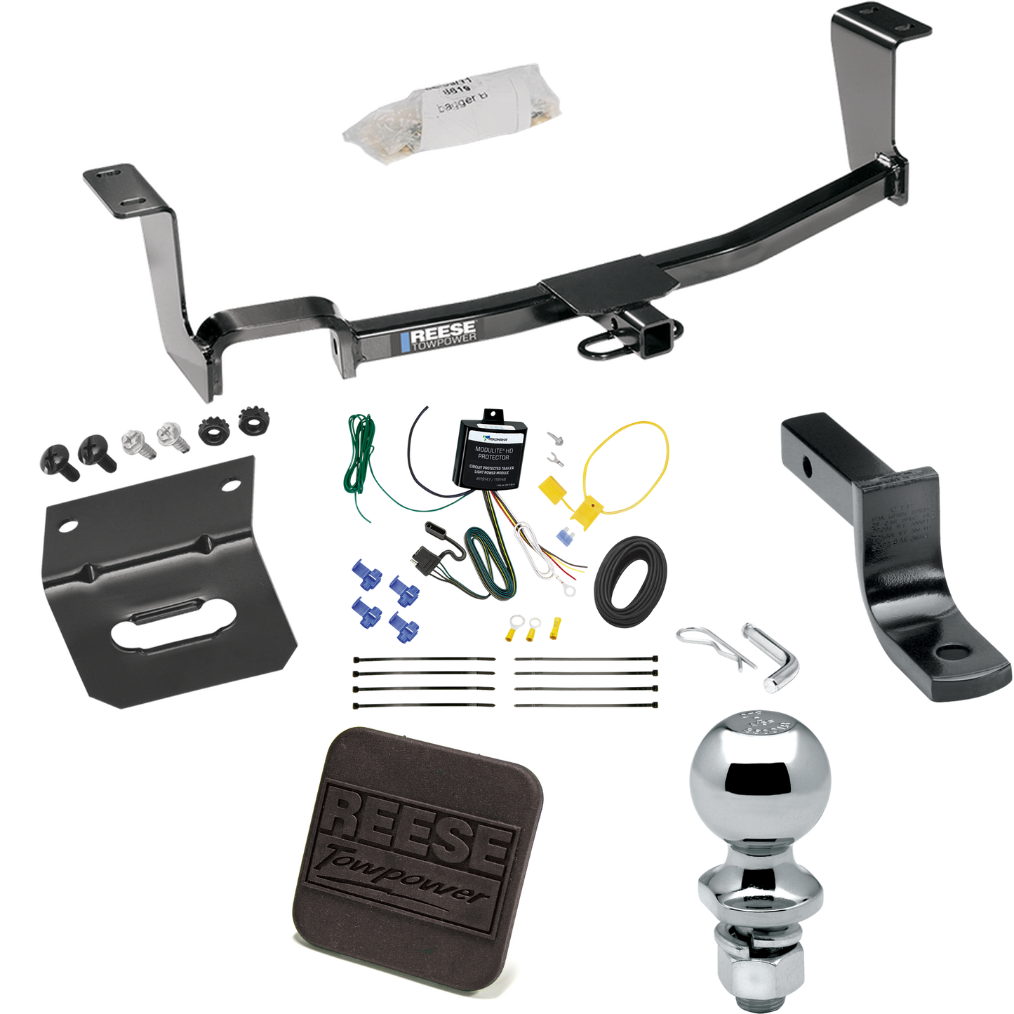 Fits 2011-2017 Nissan JUKE Trailer Hitch Tow PKG w/ 4-Flat Wiring Harness + Draw-Bar + 2" Ball + Wiring Bracket + Hitch Cover (For AWD, Except Nismo & Nismo RS Models) By Reese Towpower