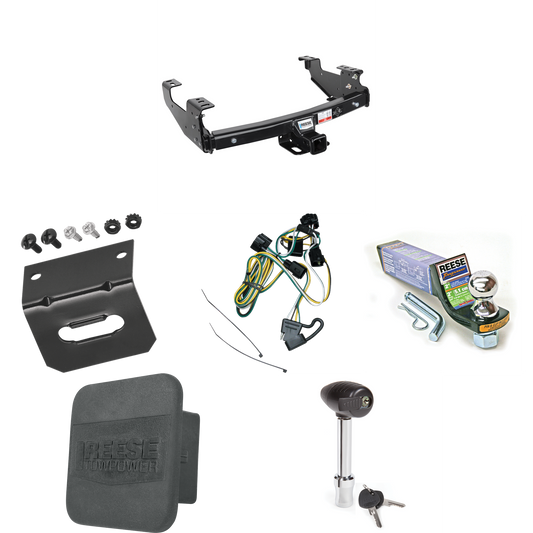 Fits 2002-2002 Dodge Ram Trailer Hitch Tow PKG w/ 4-Flat Wiring + Starter Kit Ball Mount w/ 2" Drop & 1-7/8" Ball + Wiring Bracket + Hitch Lock + Hitch Cover (For 2500/3500 Models) By Reese Towpower