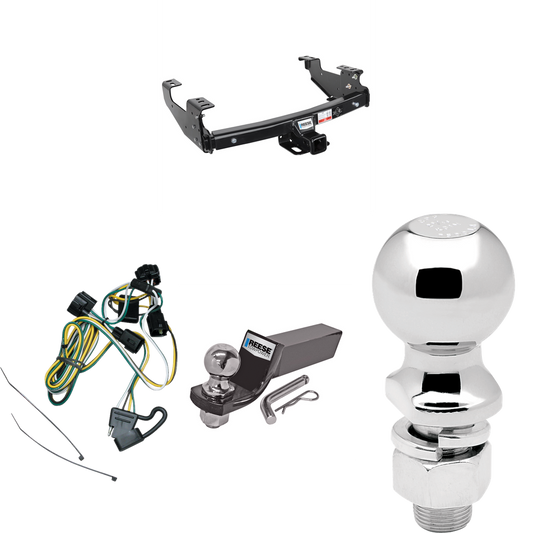 Fits 1995-2001 Dodge Ram Trailer Hitch Tow PKG w/ 4-Flat Wiring + Starter Kit Ball Mount w/ 2" Drop & 2" Ball + 2-5/16" Ball By Reese Towpower