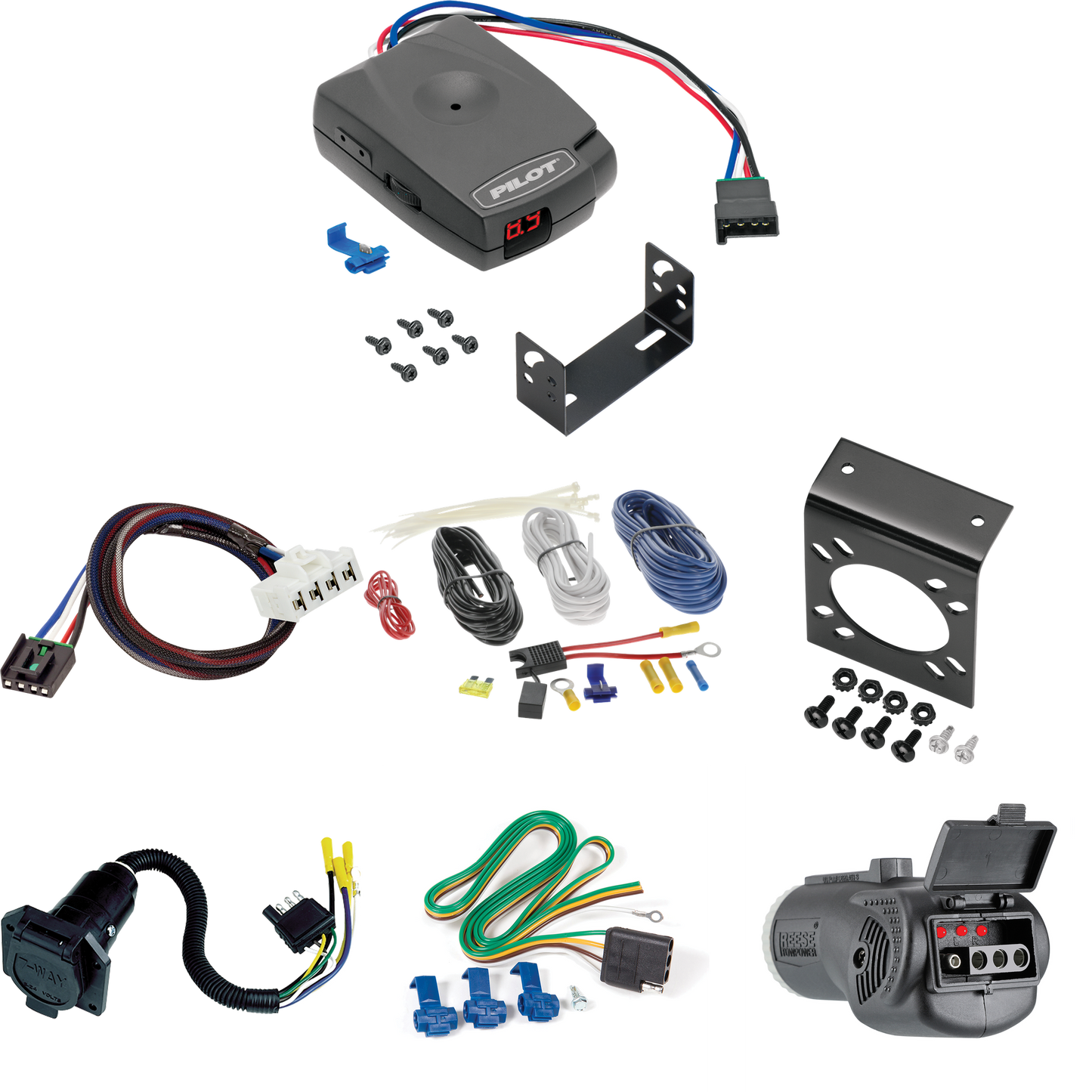 Fits 2002-2003 Dodge Ram 1500 7-Way RV Wiring + Pro Series Pilot Brake Control + Plug & Play BC Adapter + 2 in 1 Tester & 7-Way to 4-Way Adapter (For (Built Before 11/2002) Models) By Reese Towpower